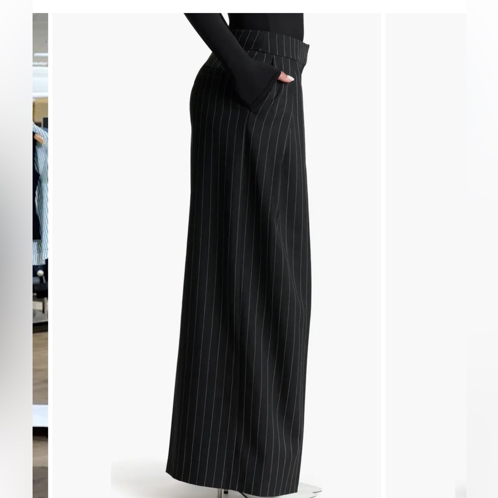 EUC Nordstrom Rack Black Pinstripe Wide-Leg Pants with pockets , Size Small - Picture 2 of 4